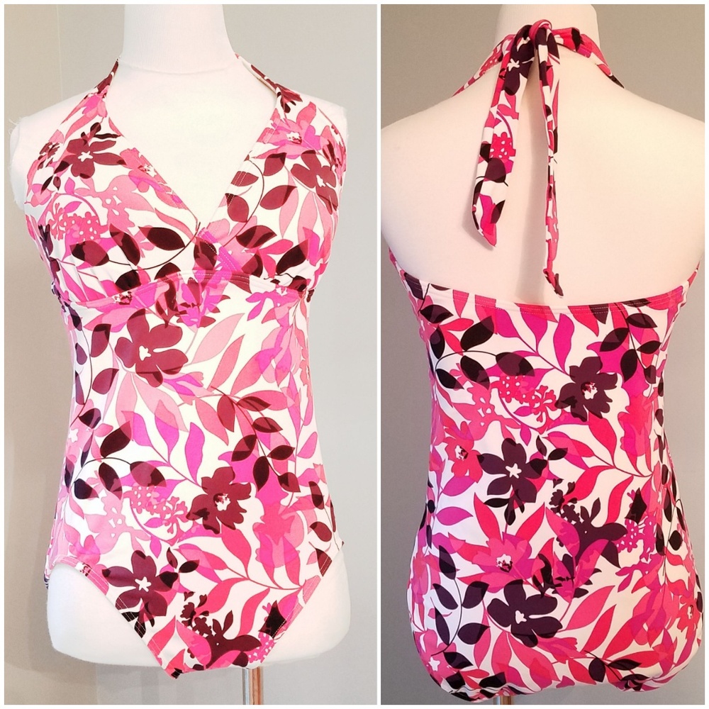 Lands End Floral  Halter 1 piece swim suit